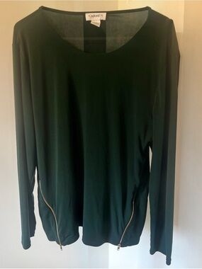 Carmen Dark Green Long-Sleeve Tunic with Side Zipper Detail